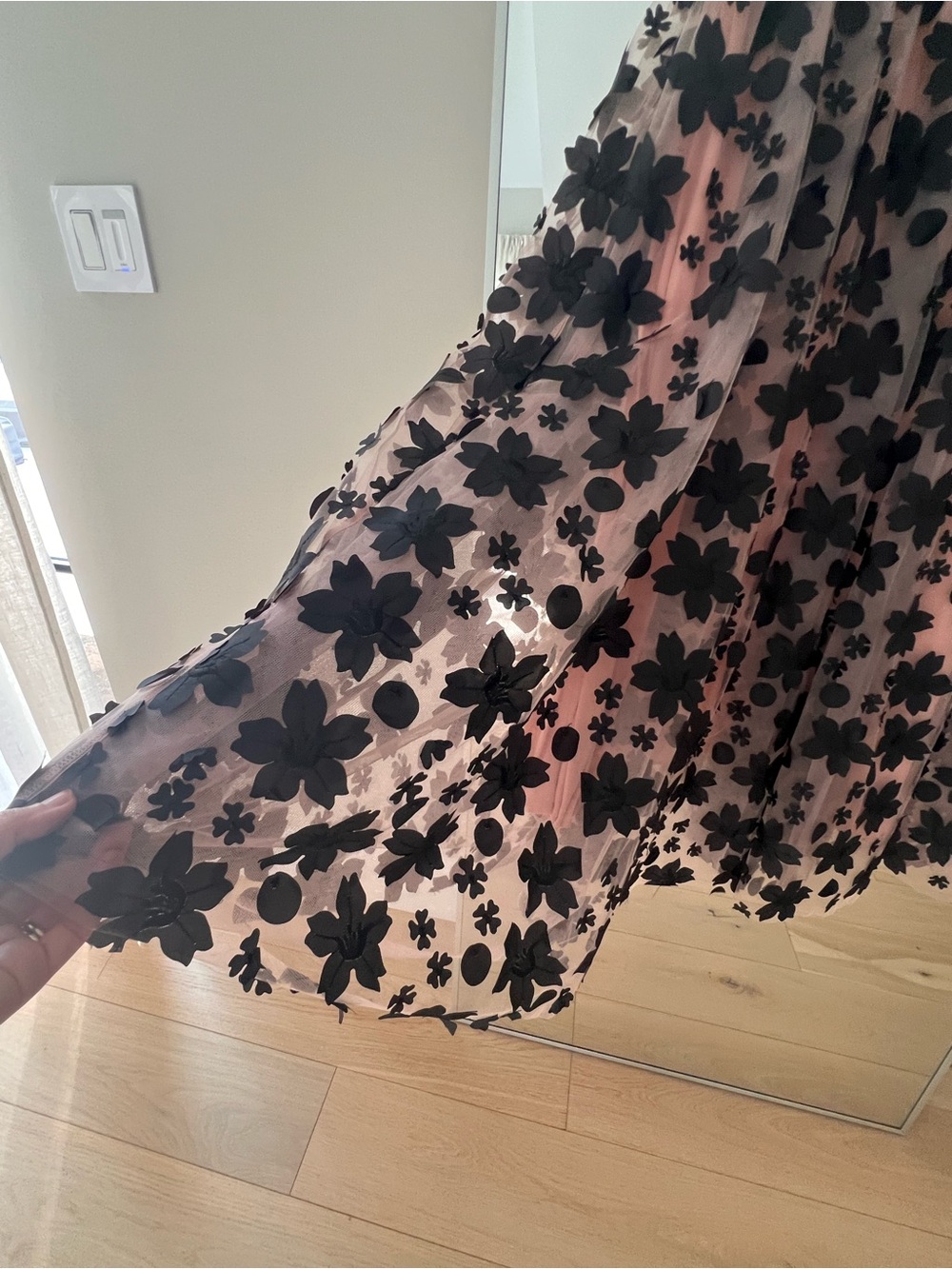 Anthropologie Blush Pink Midi Dress with Black Floral Appliqué - Picture 8 of 15